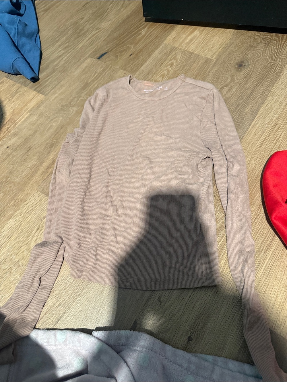 Abercrombie & Fitch Long-Sleeve Ribbed Crewneck Top - Taupe